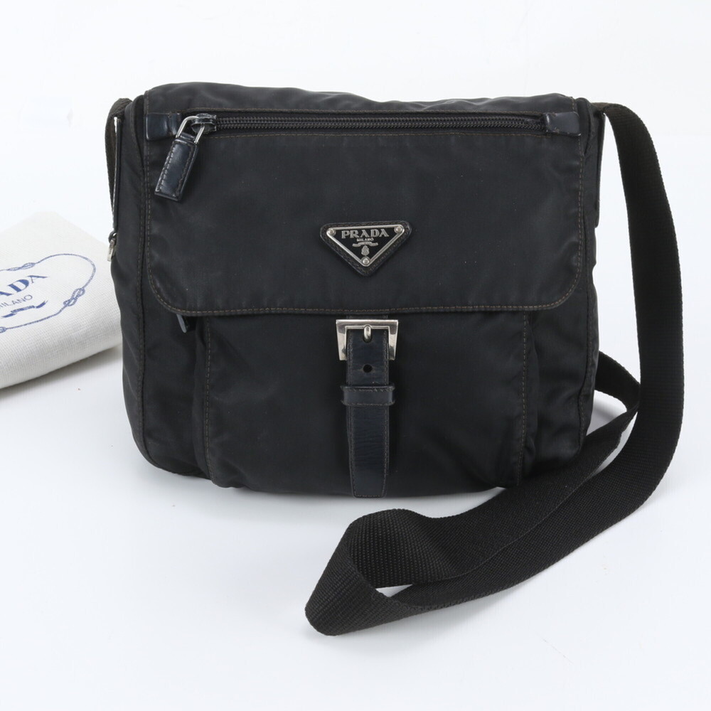 Prada Tessuto Nylon Triangle Logo Leather Shoulder Bag with White Tag for Men